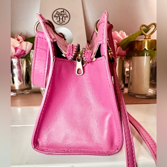 RELISTED Vintage Celine Triomphe Pink Leather Handbag Shoulder Bag - Picture 5 of 15